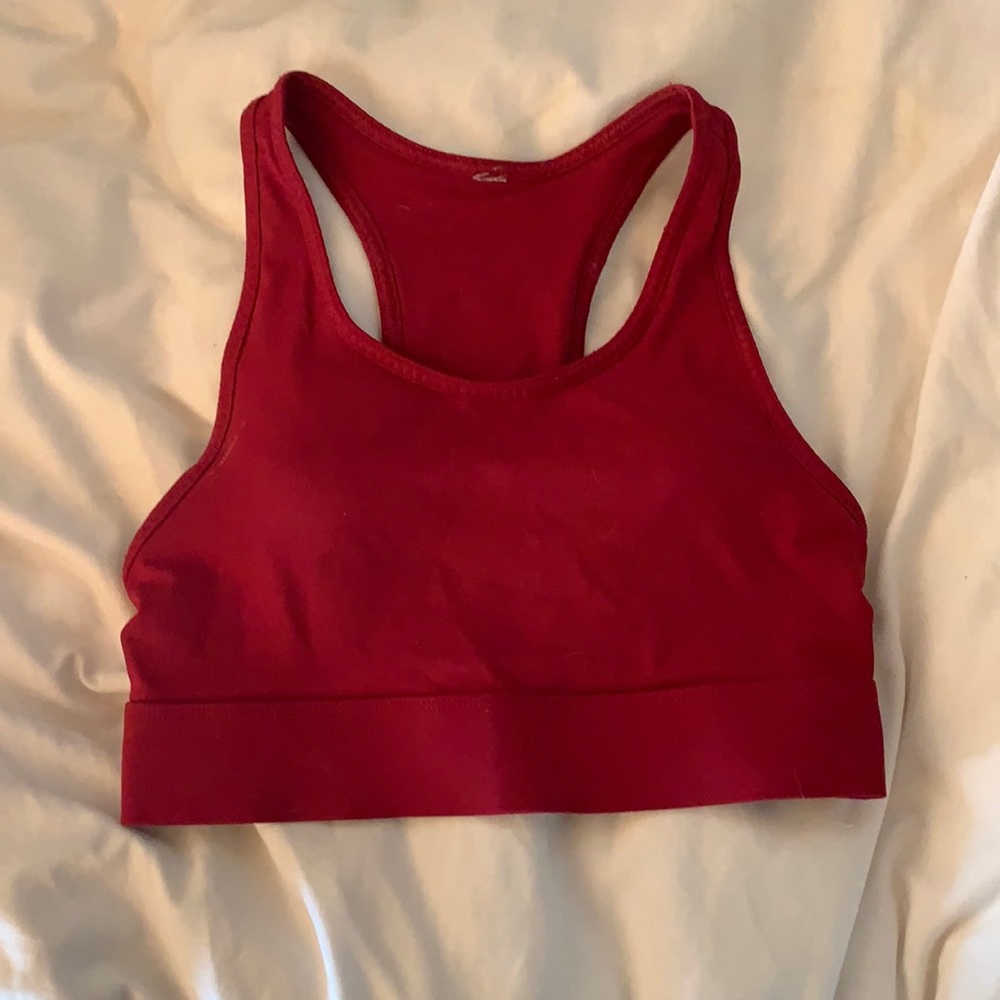 Fabletics- red sports bra with pocket for phone in back!